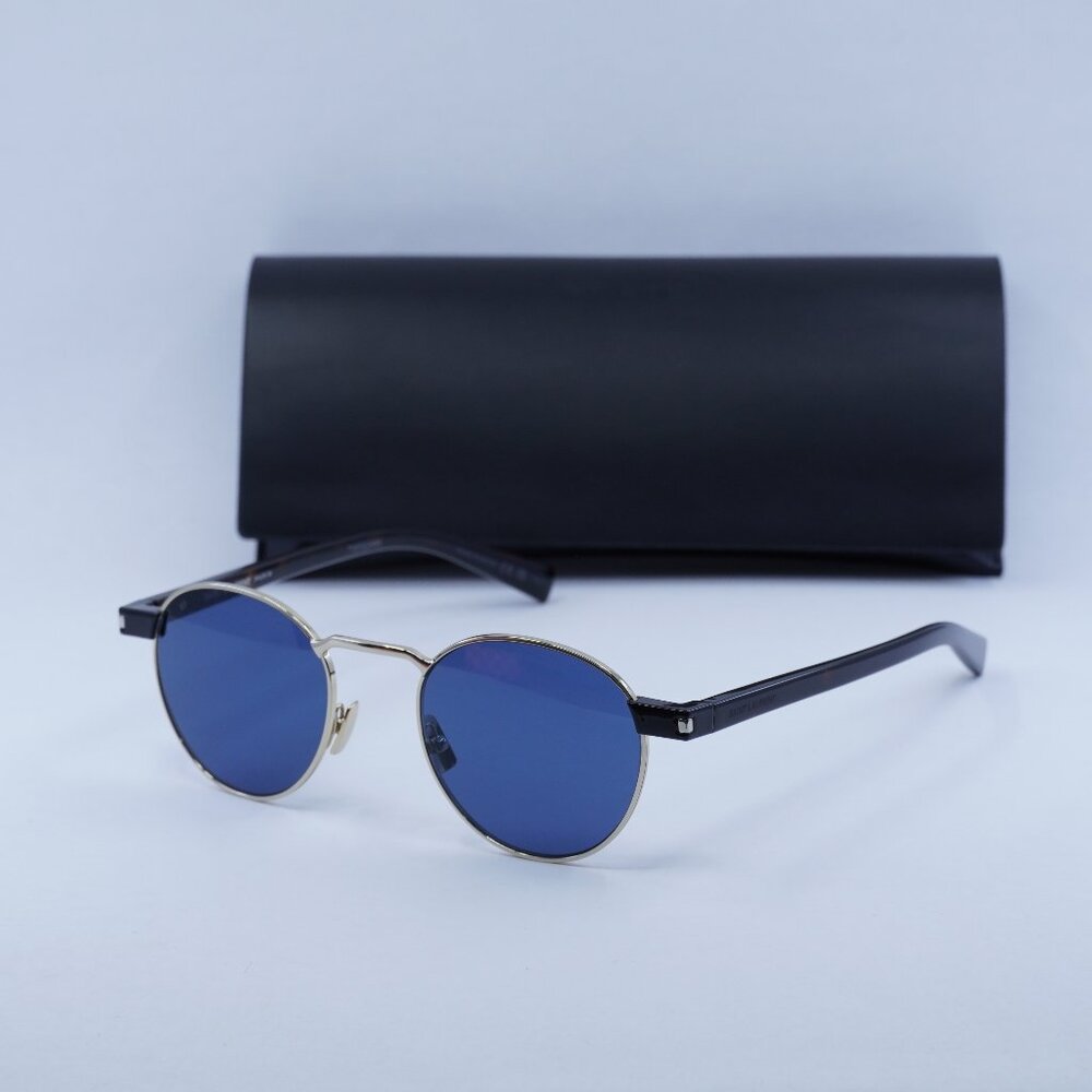 Saint Laurent SL707 004 Round Sunglasses - Gold & Havana/Blue